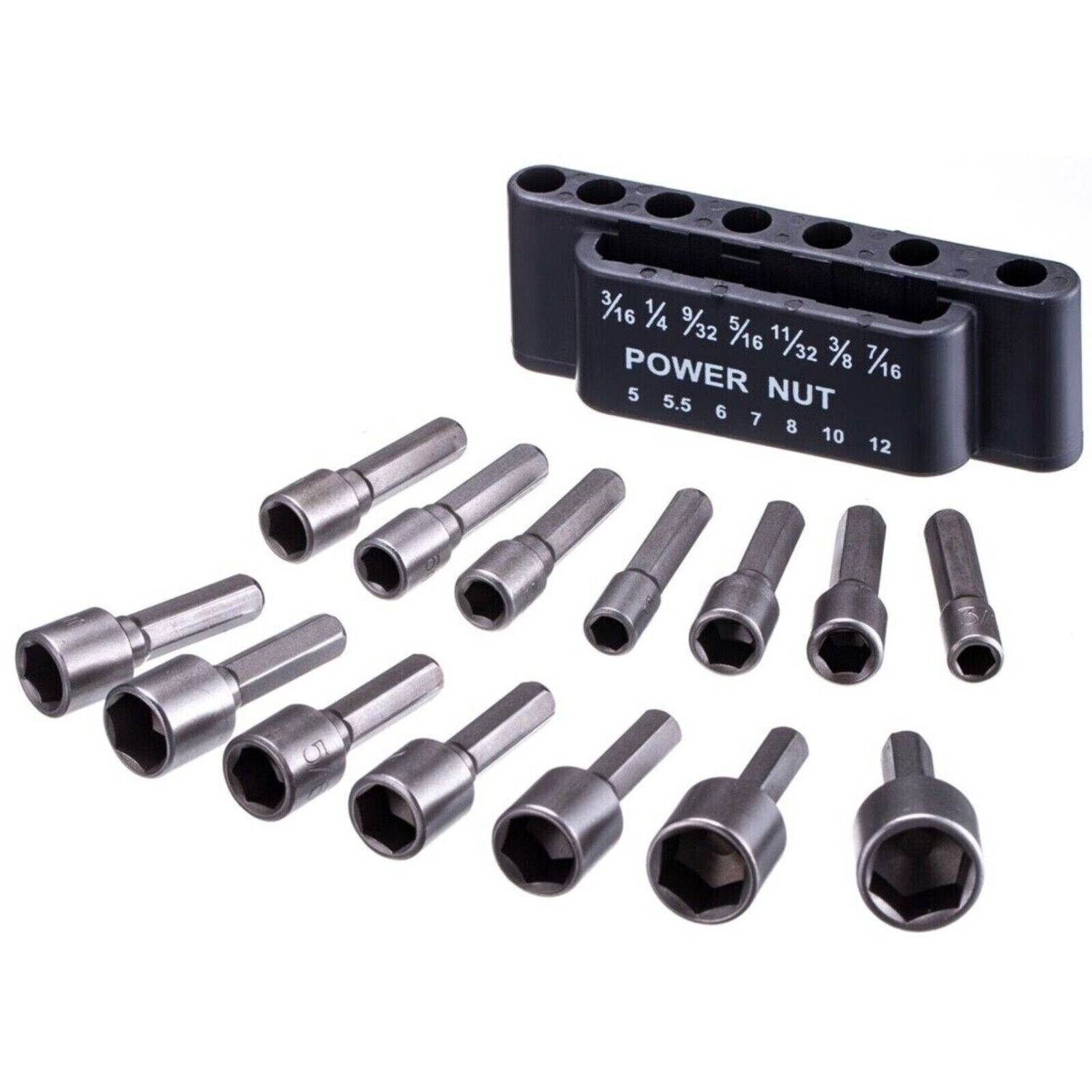 14PC Power Nut Driver Set Dual Metric&Standard SAE 1/4 Shank Black/ Red 14PC Power Nut Driver Set Dual Metric&Standard SAE 1/4 Shank Black/ Red