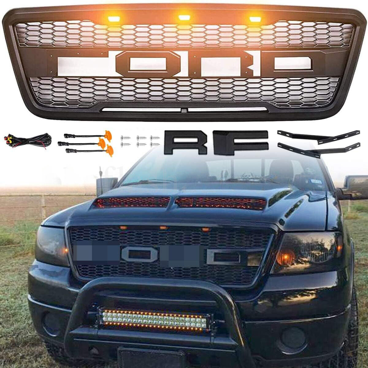 Front Bumper Grill Grille Raptor Style Matte Black For 2004-2008 Ford F150 F-150