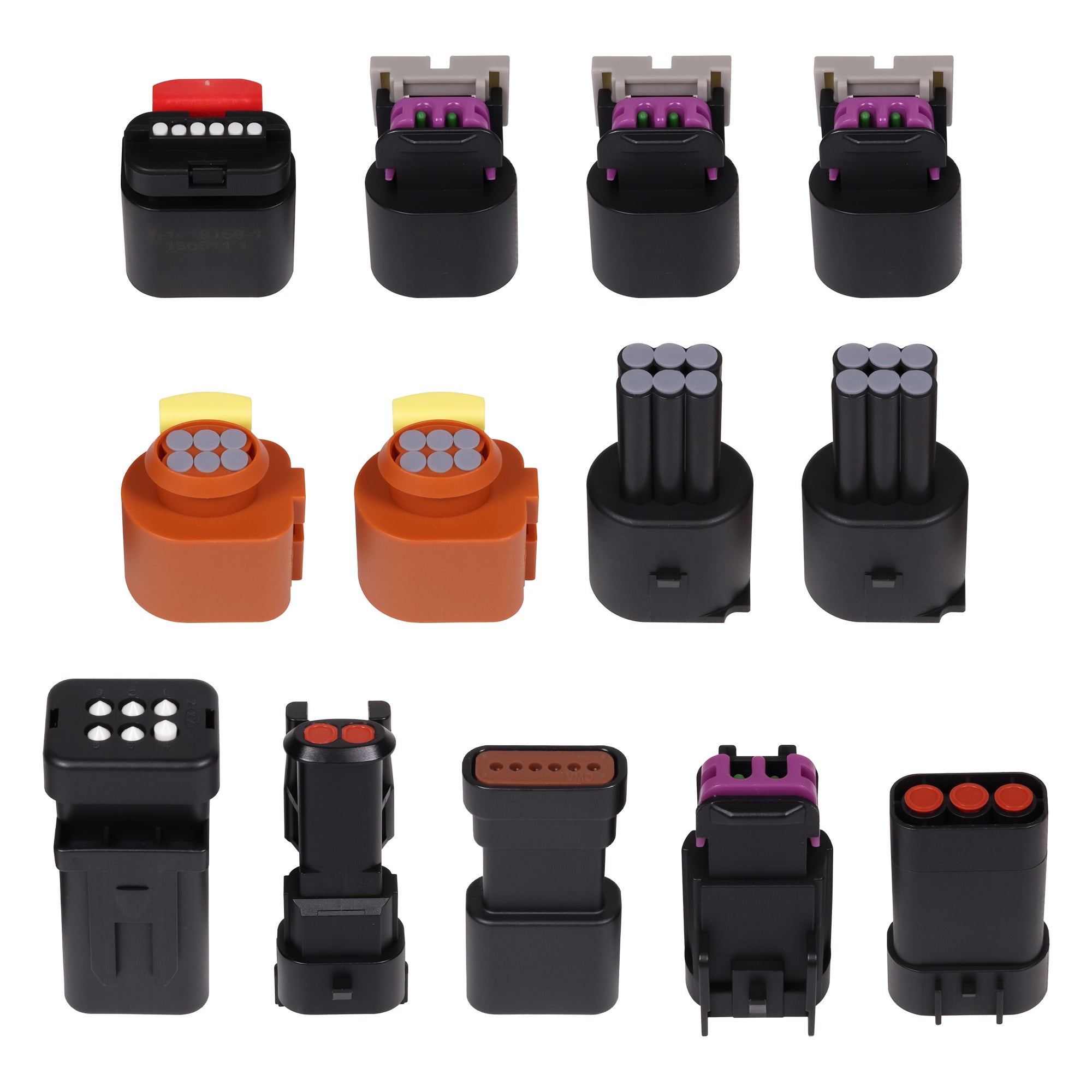 Close-up view of Shibby Engineering sealed tuner harness connectors for 2020-2022 Ford 6.7L Powerstroke F250 F350