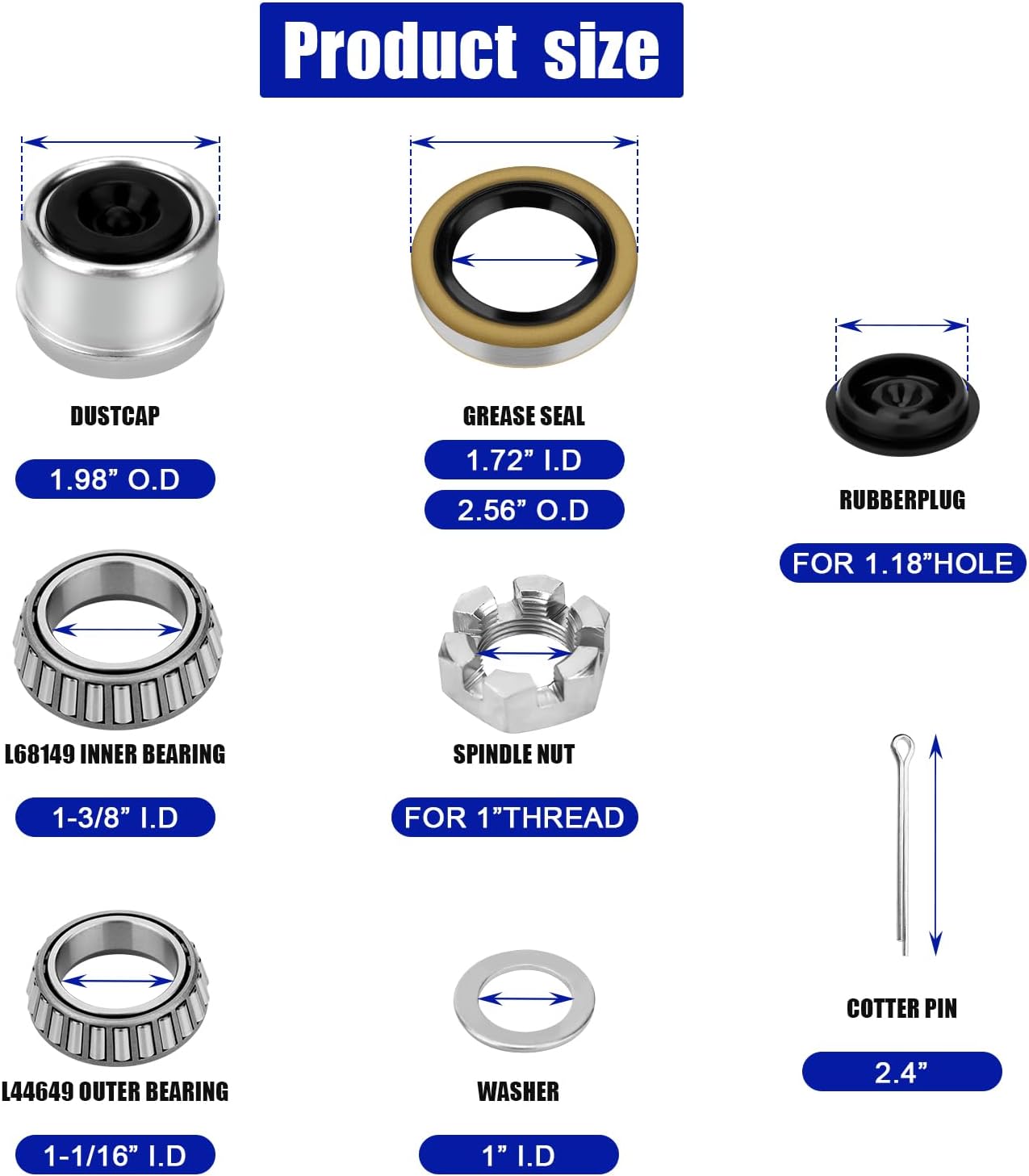 4 Sets Trailer Axle Hub Bearing Kits, L68149/L44649 Trailer Hub Beari