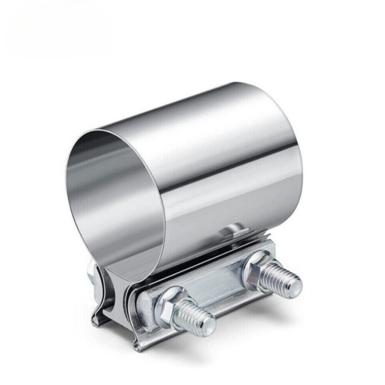 thumbnail interactive-video image 1 of 2-Pack T304 Stainless Steel Exhaust Clamp – 4" Butt Joint Band Sleeve Coupler – Polished 1 of 5