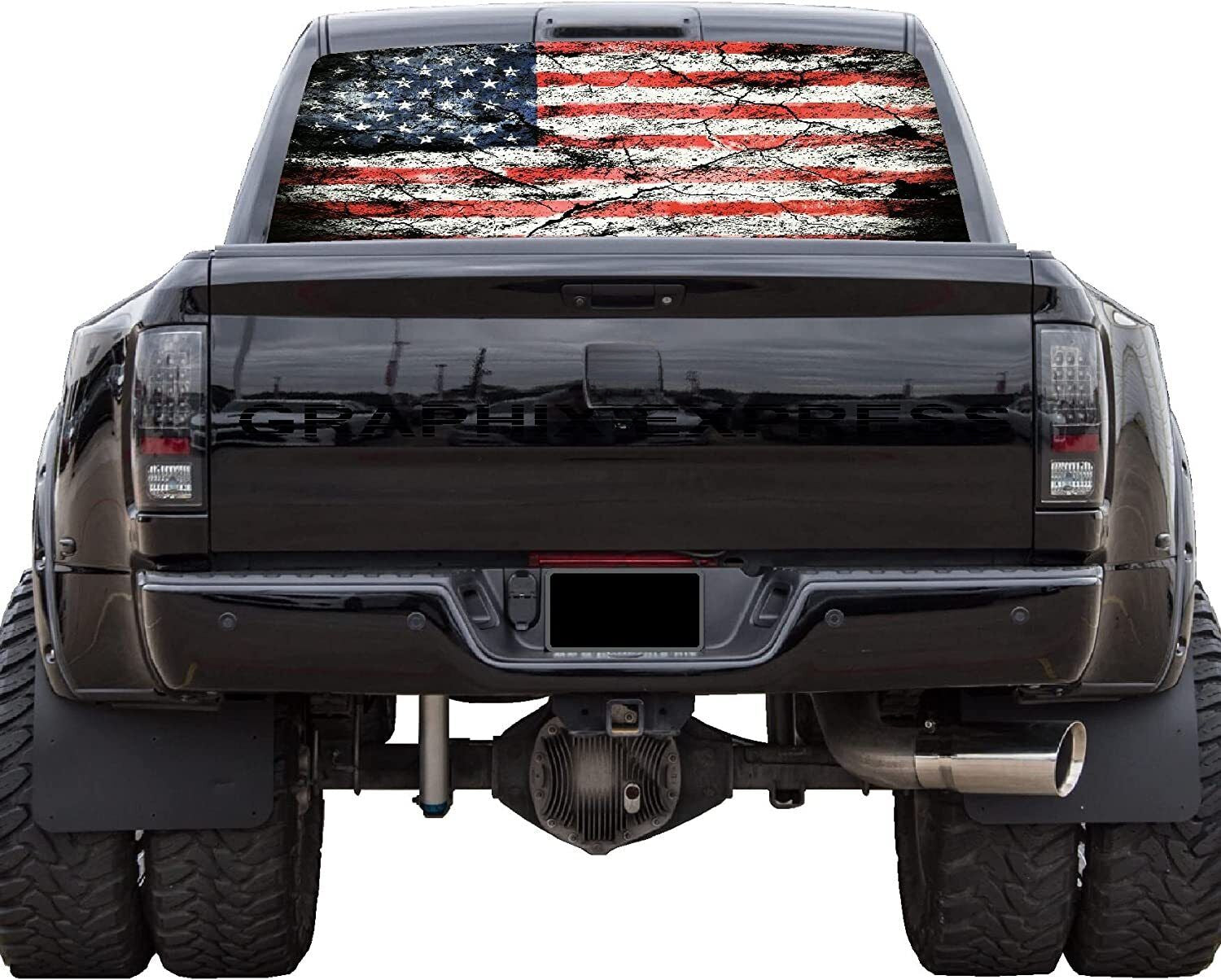 Truck Back Window Graphics American Flag (P530) See Through Rear Decal Wrap Tint