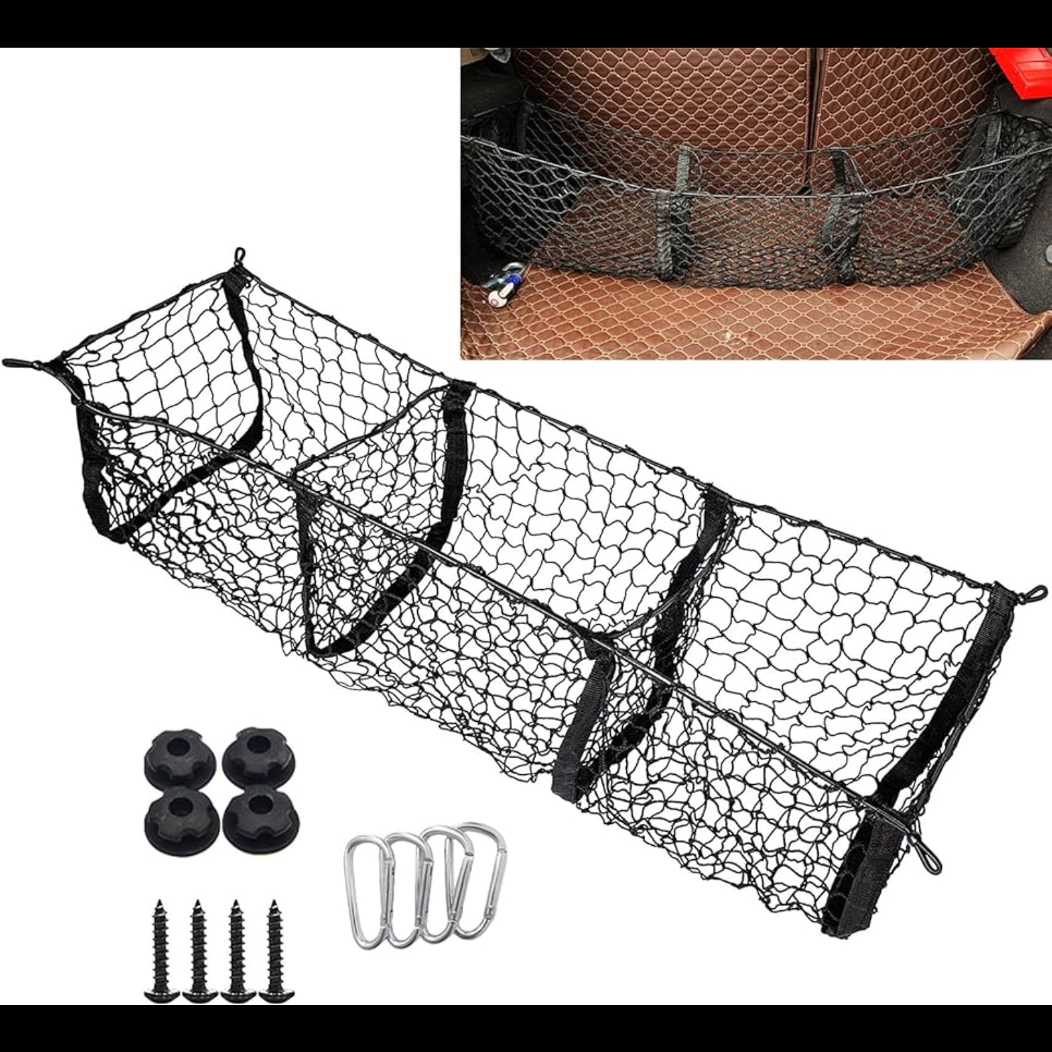 Cargo Storage Mesh Net, 3 Pocket Cargo Net Trunk Bed Organizer for Car SUV Van Trunk Pickup Truck