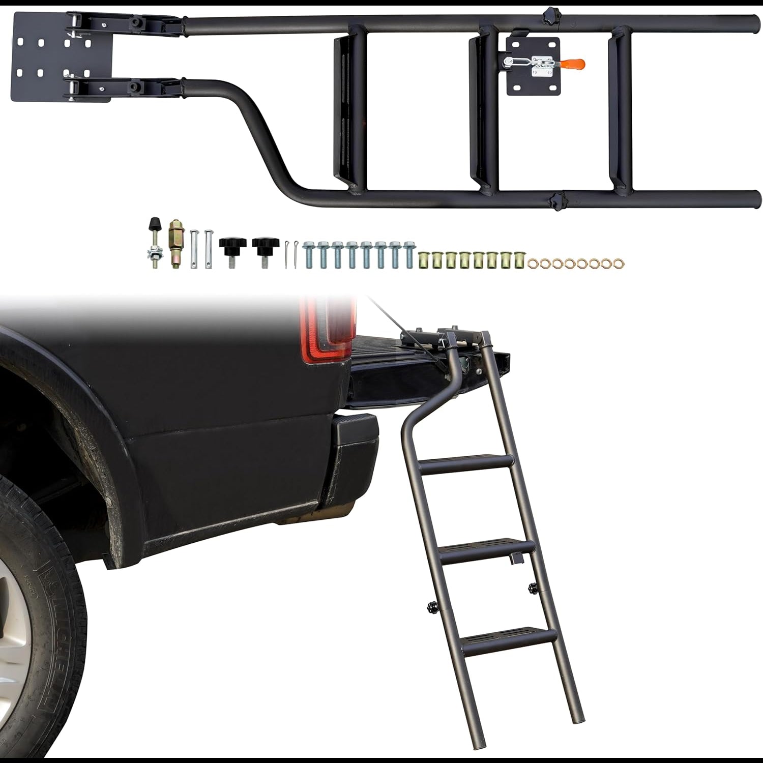 Universal 42" Foldable Pickup Truck Tailgate Ladder, Heavy Duty Folding Tailgate Step Fit for Ford F150