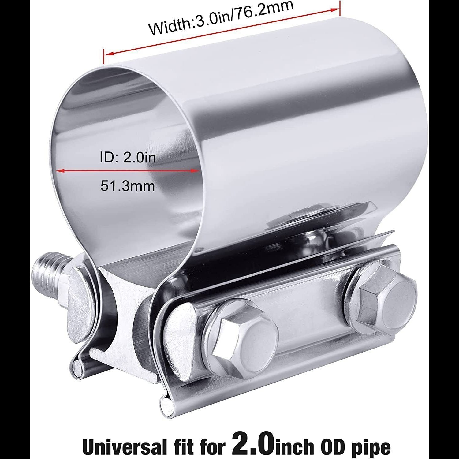 2" Inch Stainless Steel Butt Joint Band Exhaust Clamp Sleeve Coupler T304