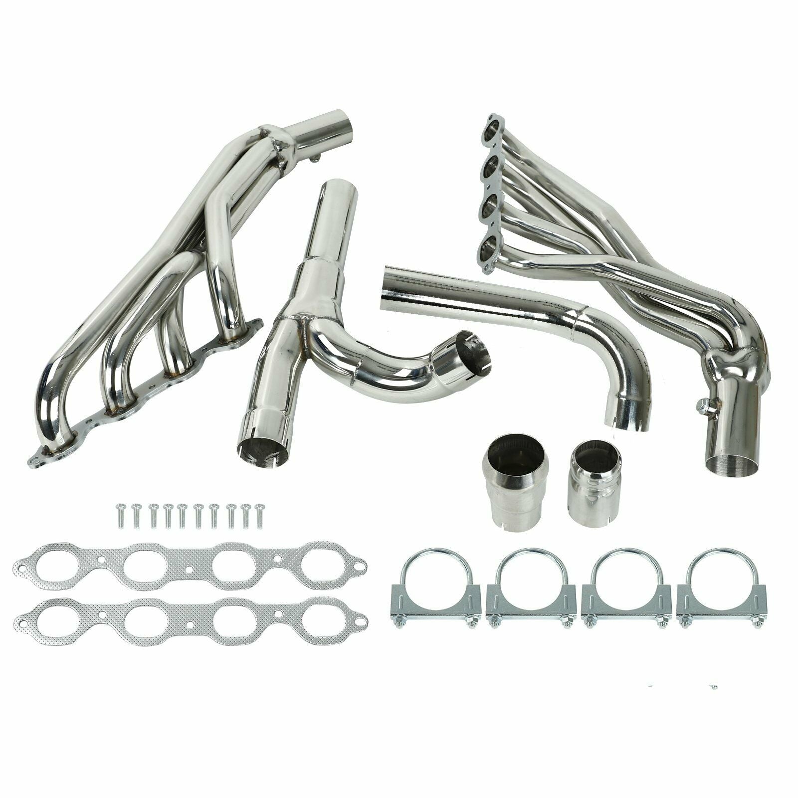 Long Tube Stainless Steel Exhaust Header Manifold with Y Pipe Fits Chevy Silverado 2014-2017 5.3L 6.2L and GMC Sierra 1500
