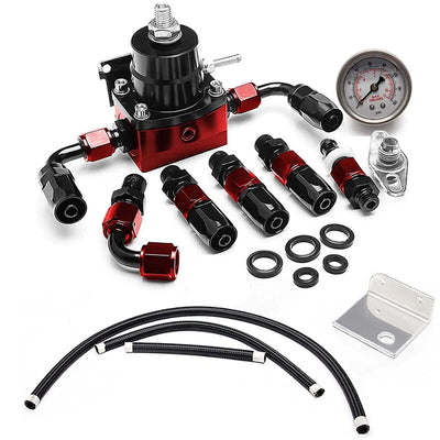Full unit adjustable fuel pressure regulator kit with gauge for universal gasoline EFI systems