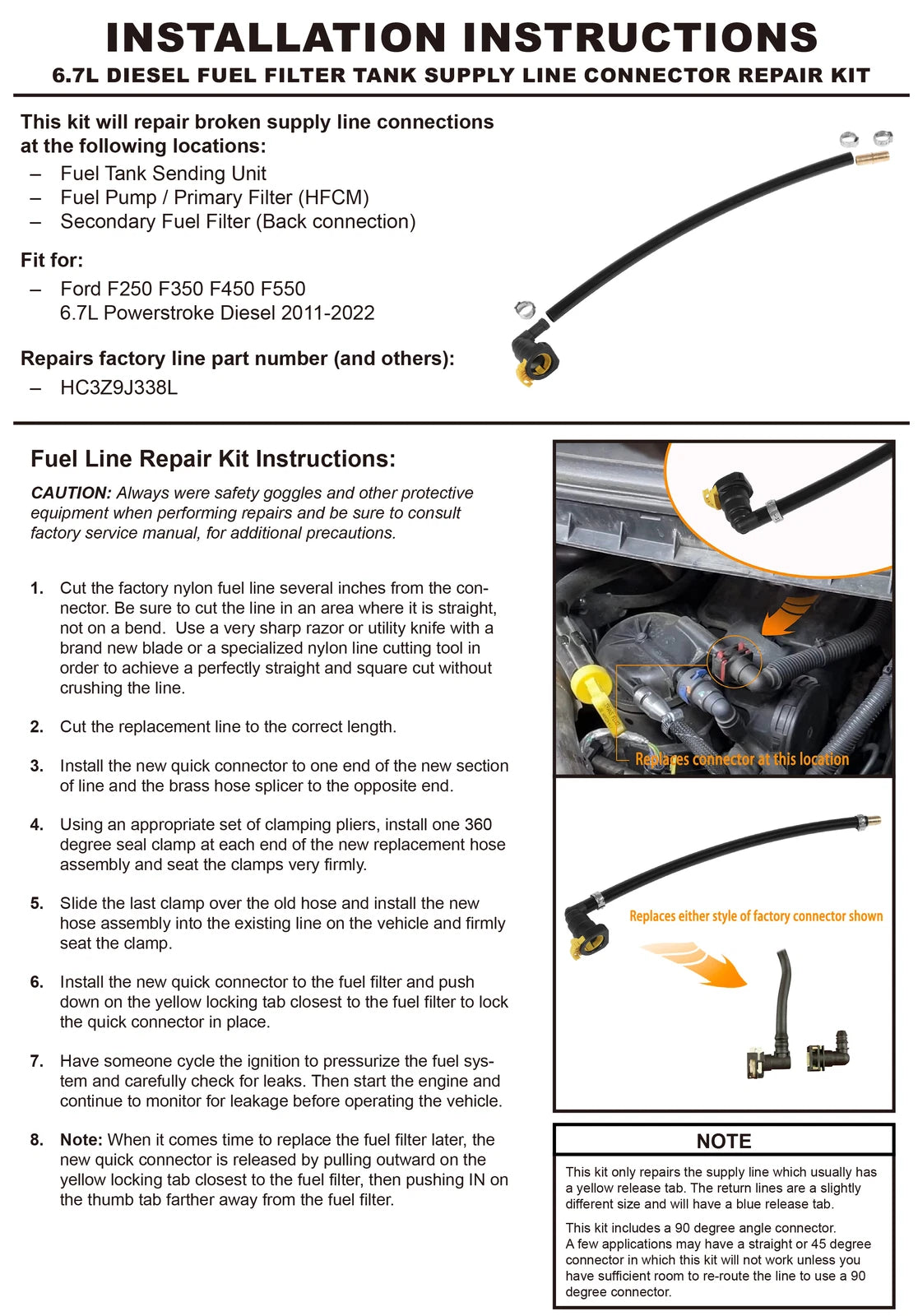 Fuel Filter Tank Supply Line Connector Kit for 6.7L Powerstroke Ford F250 F350 (2011-2022)
