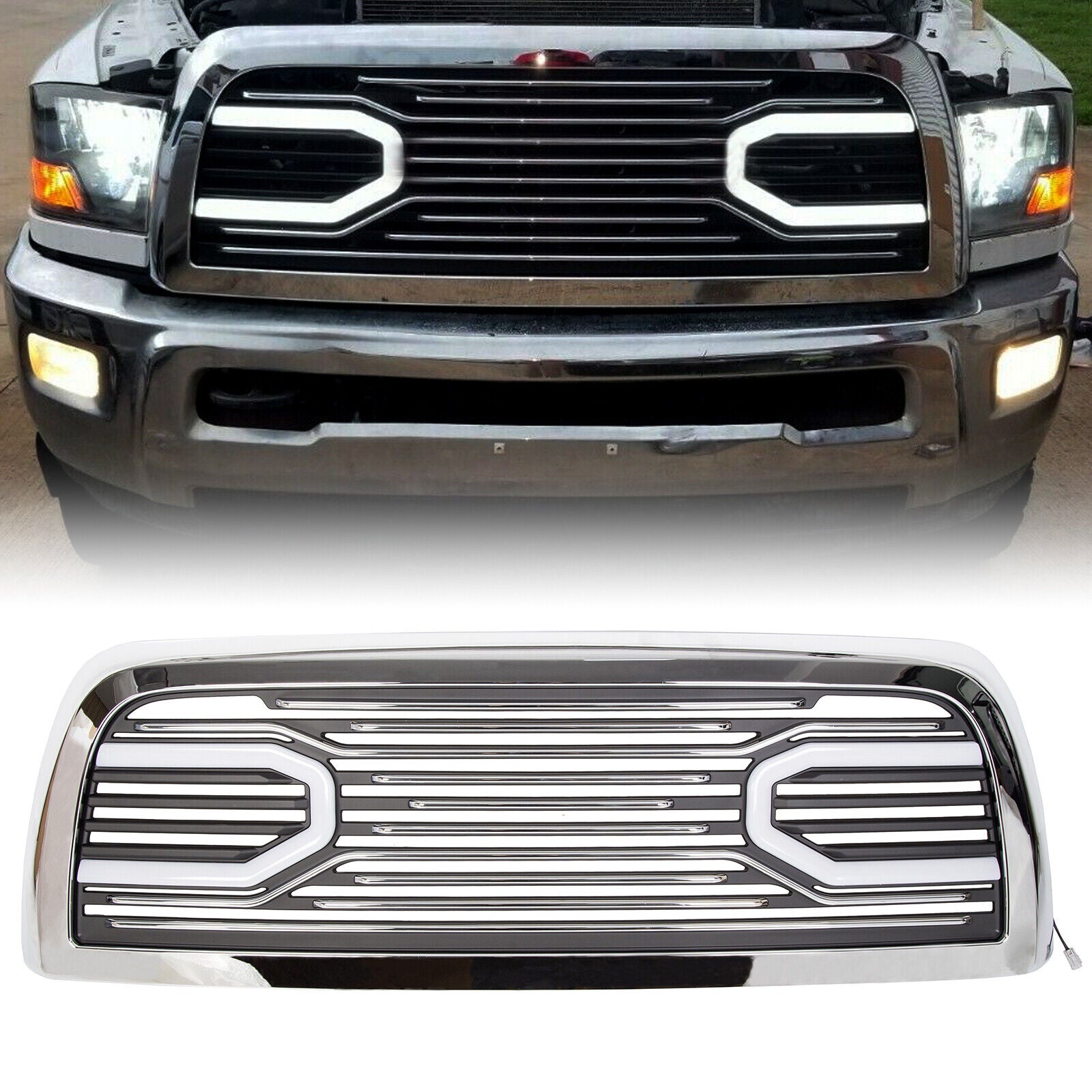 For 2010-2018 Dodge Ram 2500 3500 Big Horn Chrome Grille &Replacement Shell & Lights