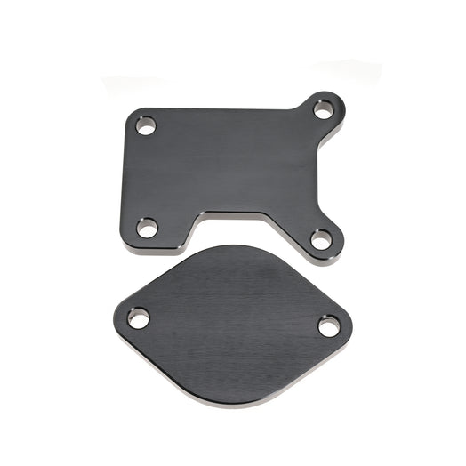 High-quality EGR delete kit components including billet aluminum flanges, stainless steel hardware, and silicone hoses