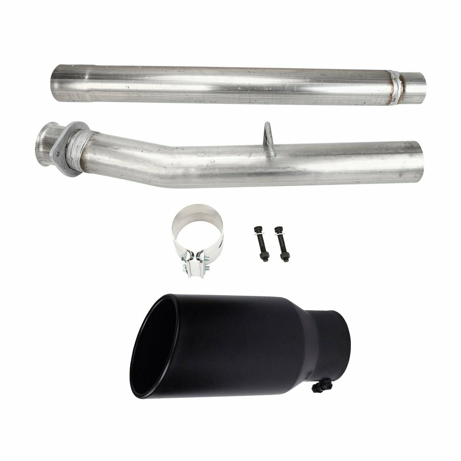 6.4L 4'' Delete Pipe No Bung+Black 4‘’In 7‘’Out Diesel Tip for 2008-2010 Ford F250 F350 F450 F550